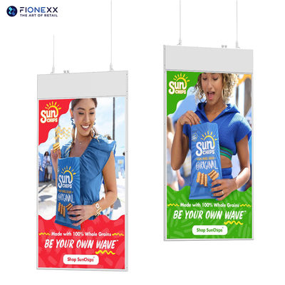 Καλή τιμή Εξαιρετικά λεπτή διπλής όψης κρεμαστή οθόνη 43 ιντσών, οριζόντια προβολή, 700nits+700nits, οθόνη διπλής όψης υψηλής ευκρίνειας σε απευθείας σύνδεση